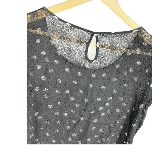 Promod Black Polka Dot Short Sleeved Shirt‎ Sz S Lace Open Back Cropped French - Image 4