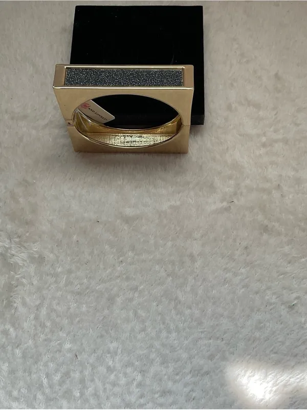 Gold and Black Rectangular Statement Bangle Bracelet - Image 2