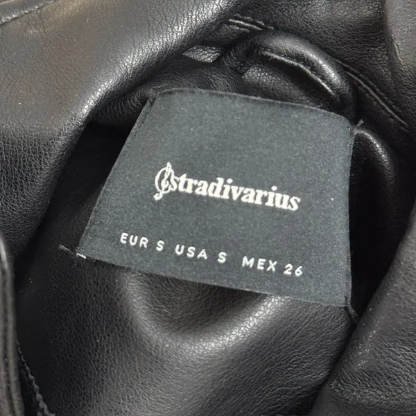 Stradivarius Genuine Leather Moto Biker Jacket Black Size S - Image 5