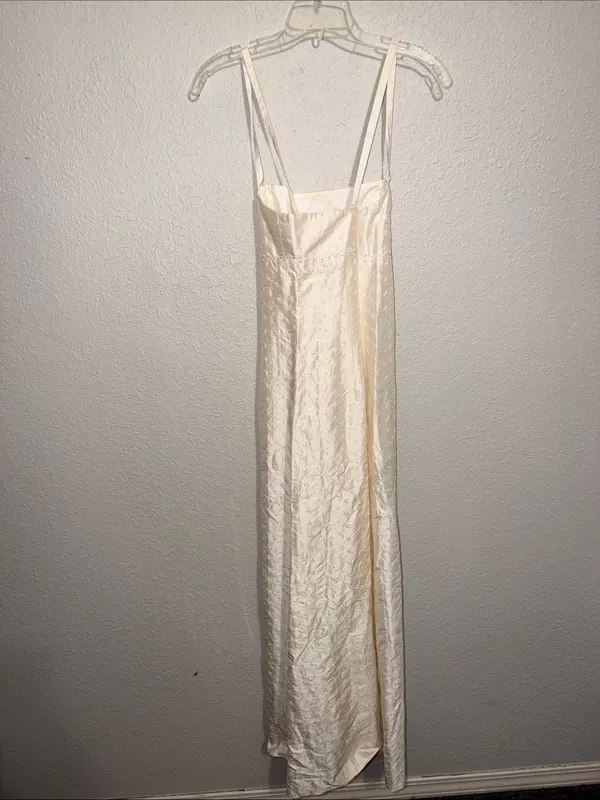 Vintage eyelet dress 90s Romantic Y2K Brocade Italian Silk Sheath Maxi Slit - Image 4