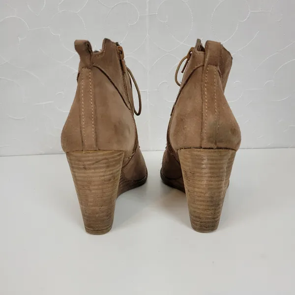 Lucky Brand Yoanna Womens Boots Size‎ 8 Tan Suede Lace Up Wedge Zip Ankle Boots - Image 8