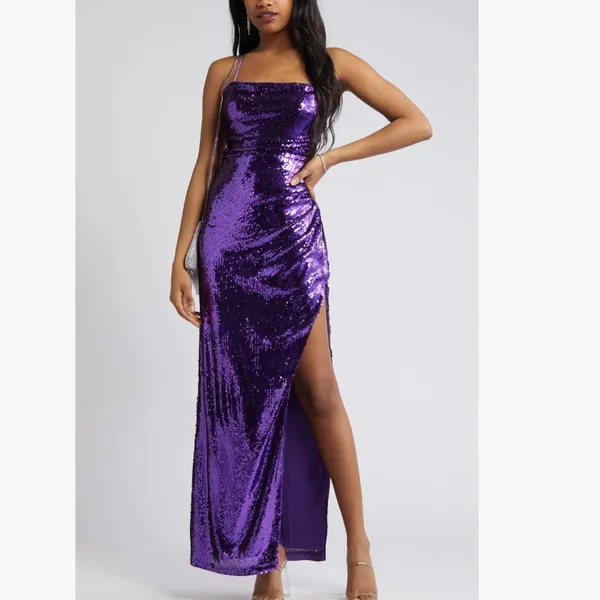 NWT Lulus Keep it Sparkly Sequin Sleeveless Gown Small, PURPLE - Image 4