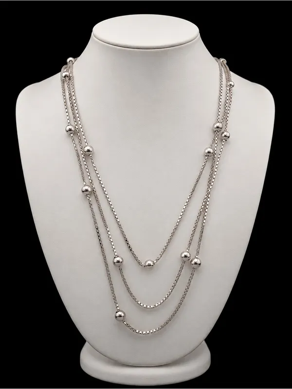 Estate Sterling Silver Beaded necklace Box Chain 28 Grams 40 Inches STUNNING - Image 2