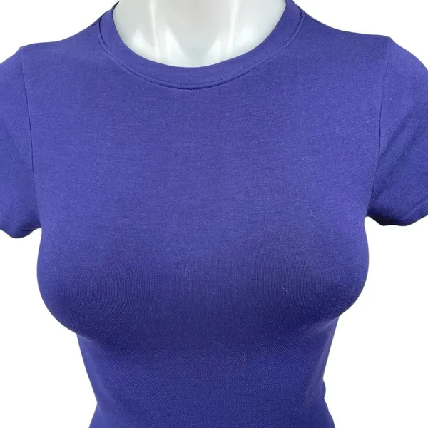 Yummie Women's Blue Short Sleeve Crew Neck Slim Tee T-shirt Bodysuit Top Size S - Image 3