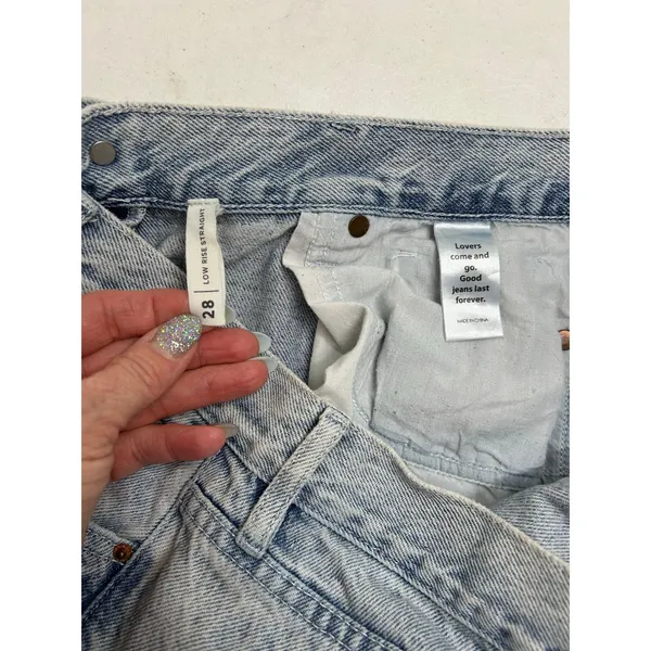Pacsun Eco Light Blue Frayed Low Rise Straight Leg Jeans Medium Indigo Size 28 - Image 9