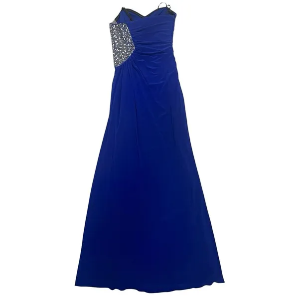 Xscape Crystal Embellished Strapless Evening Gown Prom Dress Maxi Blue Size 4 - Image 5