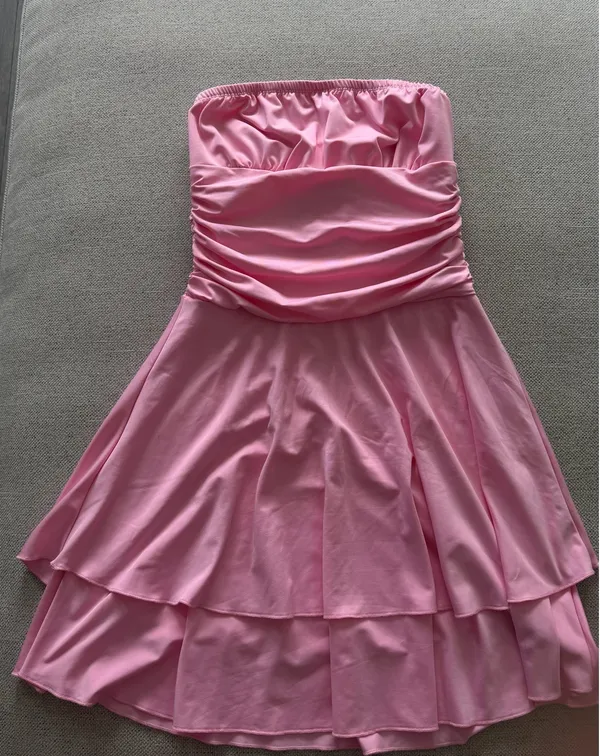 Bright Baby Pink Strapless Mini Dress - Image 3