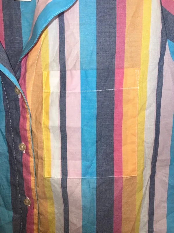 GapBody Striped Button Front Shirt Medium Multicolor Short Sleeve Blouse NWT‎ Blue - Image 4