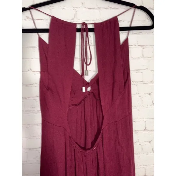 Burgundy Open Back Maxi Dress‎ V-Neck Twist Front Ruffle Hem Wine Boho Summer - Image 8