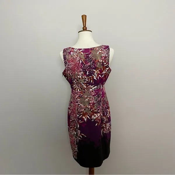Tahari Dress Sheath Floral Botanical Leaves Lined Sleeveless Fuchsia Pink Purple - Image 7