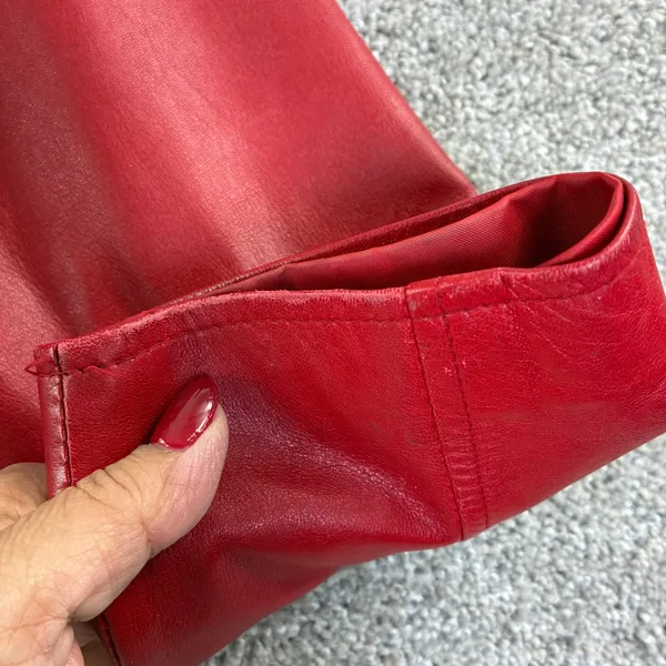 EVAN‎ DAVIES Red Leather Jacket Womens 12 Zip Up Collared Blazer Style Retro VTG - Image 4