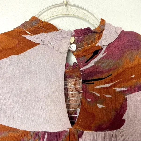 Entro Floral Cold Shoulder Long Sleeve Top - Purple and Brown Size L - Image 8