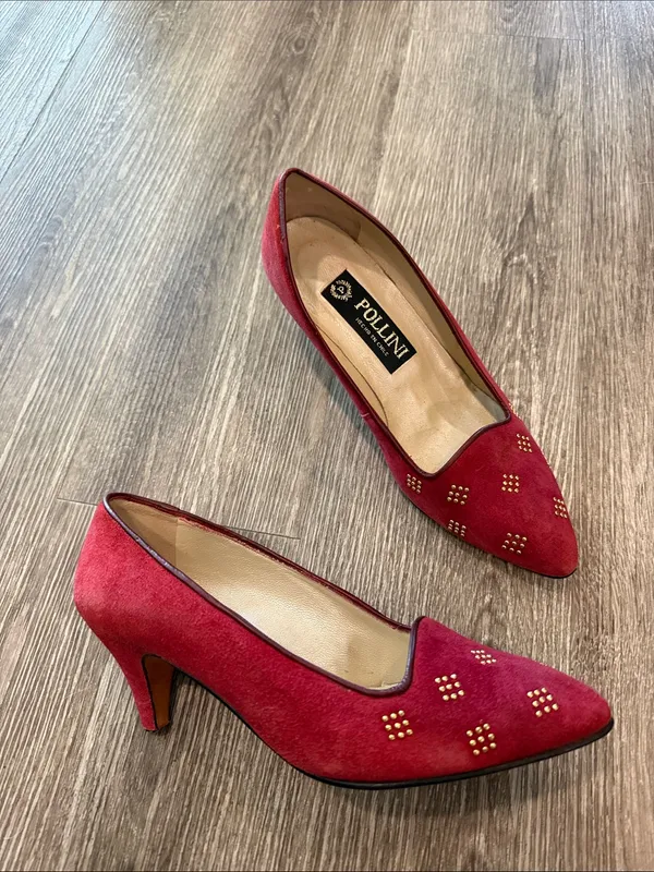 Pollini vintage pointy toe heels red suede leather 37 / US 7 - Image 4