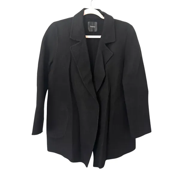 THEORY Sileena Wool Cashmere Open Front‎ Jacket Black Medium - Image 2