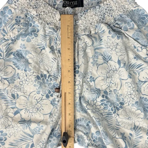 Beau Dawson Blue White Floral Linen Blend Wide Leg Tie Front Pants size L 10 12 - Image 5