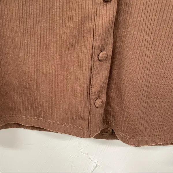 AFRM Brown Ribbed Long Sleeve Button Down Shirt Dress Mini Womens S Preppy Fall - Image 4