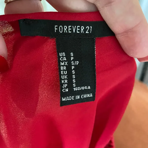 Forever‎ 21 Womens Blouse Size Small Red 80s Mom Lace Neckline Long Sleeves - Image 5