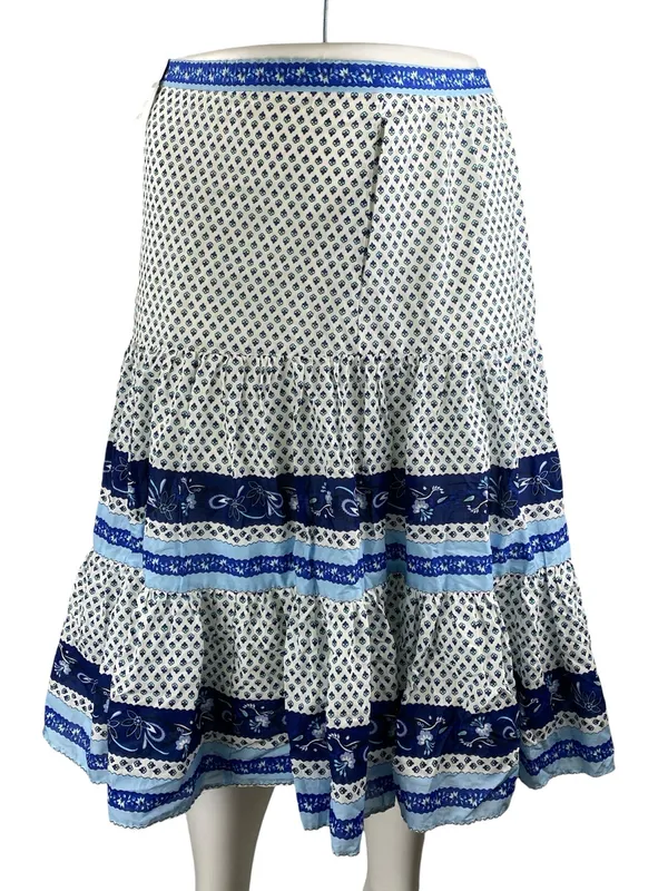 NEW J.Crew White Blue Floral High Waisted Boho Tiered A Line Midi Skirt Size M - Image 2