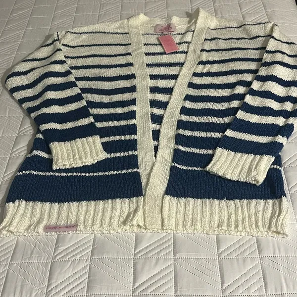 Simply Southern Coastal Striped Cardigan Blue White Preppy Knit Sweater Size L - Image 2