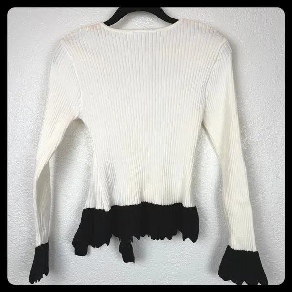 Balletcore Bow Coquette‎ Girl Ribbed Knit Square Neck Sweater Ruffle Hem - Image 3