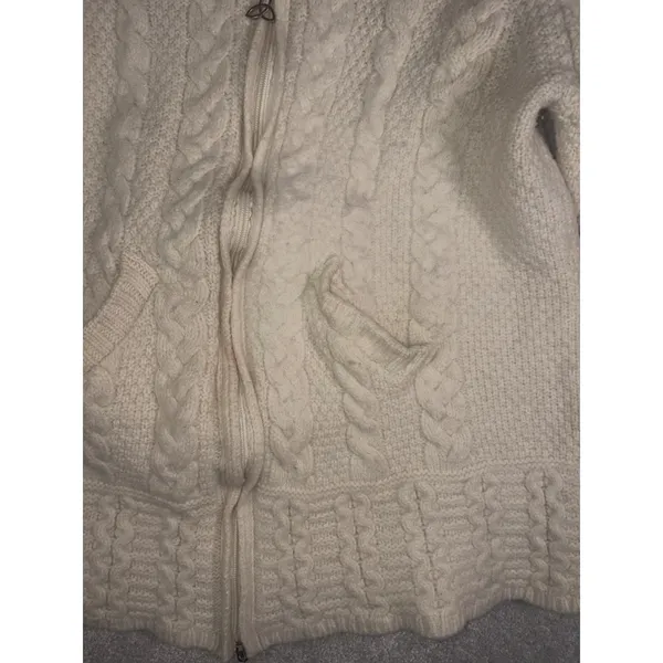 Aran Crafts Women's M Fits S Merino Wool Full Zip Sweater Cable Ireland Ivory - Image 4