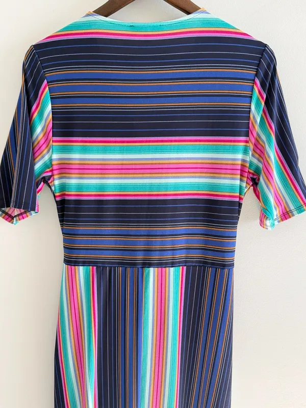 Chaus Women Striped Faux Wrap Midi Dress Large Multi Color Retro Preppy Top - Image 11