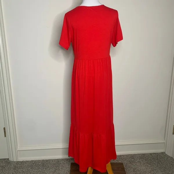 Red Babydoll Tiered Ruffle T Shirt Dress Pockets Sz Large? - Image 2