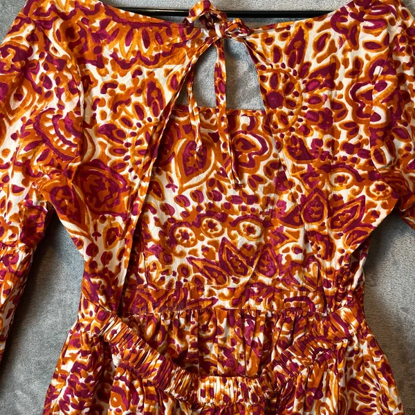 Love The Label Anthropologie Melba Orange Pink Floral Tie Back Blouse‎ Size XL - Image 3