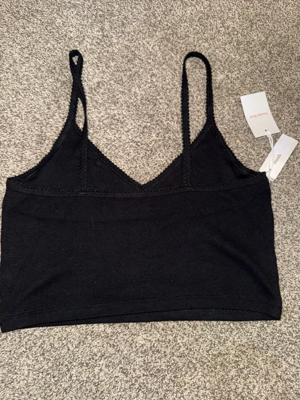 Aritzia Sunday Best Black Lace Trim Crop Camisole Tank Top Size XL - Image 2