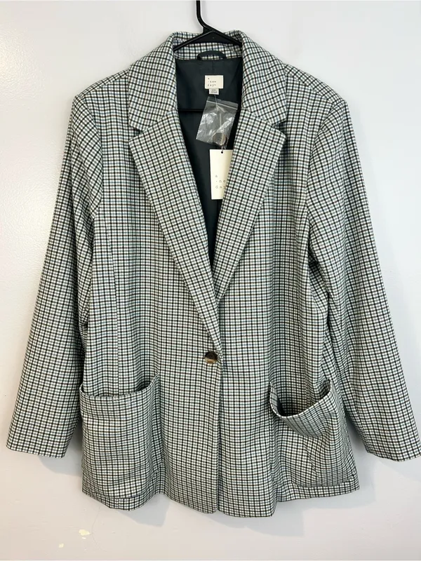 NWT A New Day Plaid White Blue Brown Oversized Preppy Blazer Jacket Size XXL - Image 2
