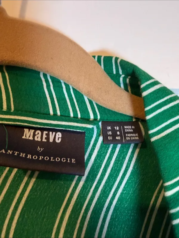 Maeve‎ Green Striped Midi Shirt Dress with Tie Waist 8 - Image 6