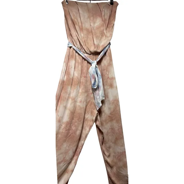 Free‎ People Dusty Mauve Tie Dye Strapless Jumpsuit Small Boho Wide Leg Romper - Image 3
