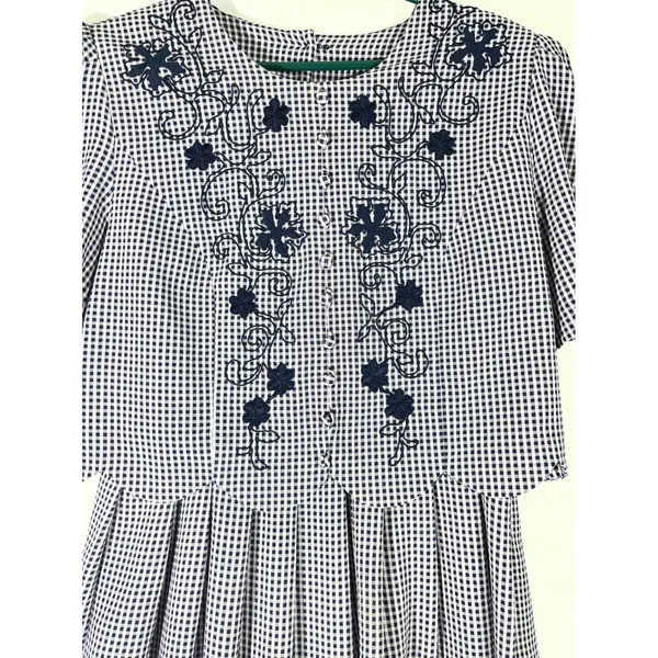 VTG PLAZA SOUTH Women's Gingham Dress Grandma Cottagecore Dress Navy/White SZ 10 - Image 9