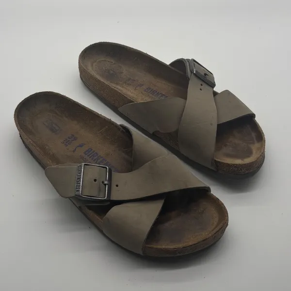 Birkenstock Siena Oiled Leather Sandals Tobacco Brown Cross Strap Slide 39 L8 M6 - Image 2