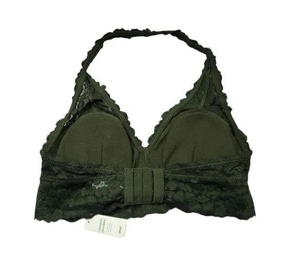 Aerie Animal Lace Padded Halter Bralette Size Small Olive Green Lined - Image 3