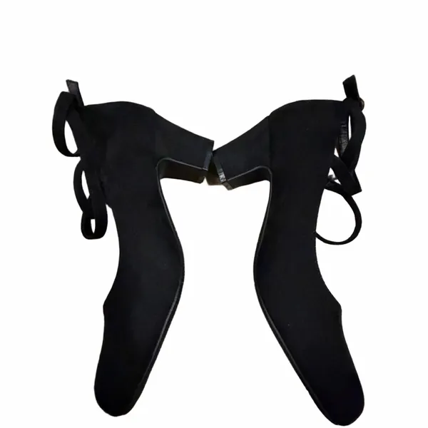 Black Mary Jane Block Heel Suede Pumps with Ankle Strap - Image 4