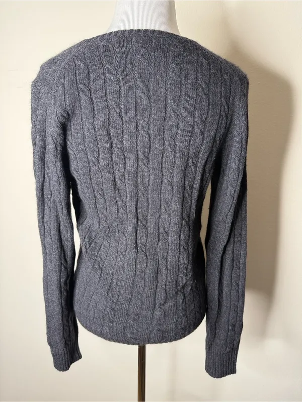 J. Crew Vintage Gray Cable Knit V-Neck Sweater - Image 5