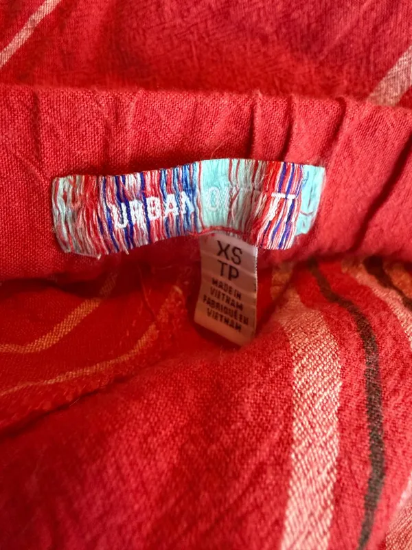 Urban Outfitters Red Striped Wide Leg Linen Pants Cargo Bohemian X-Small Women's - Image 15
