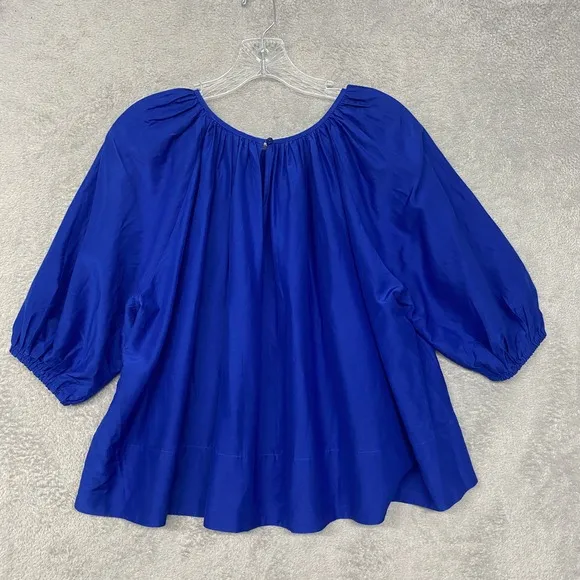 Madewell Top Womens Small‎ Blue Shirred Puff Sleeve Top Cotton Silk NV194 - Image 9