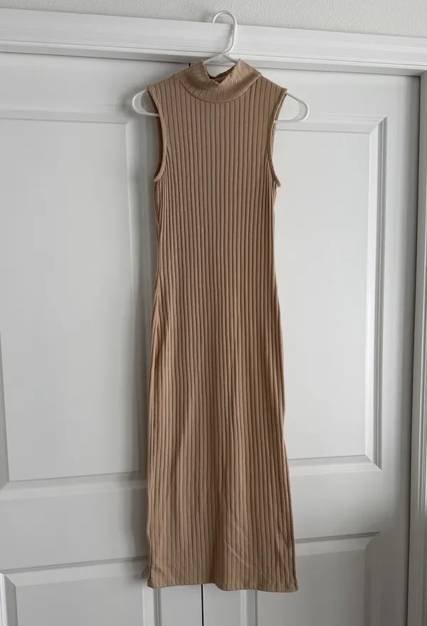 Nakd Beige Ribbed Mock Neck Midi Dress - Image 3