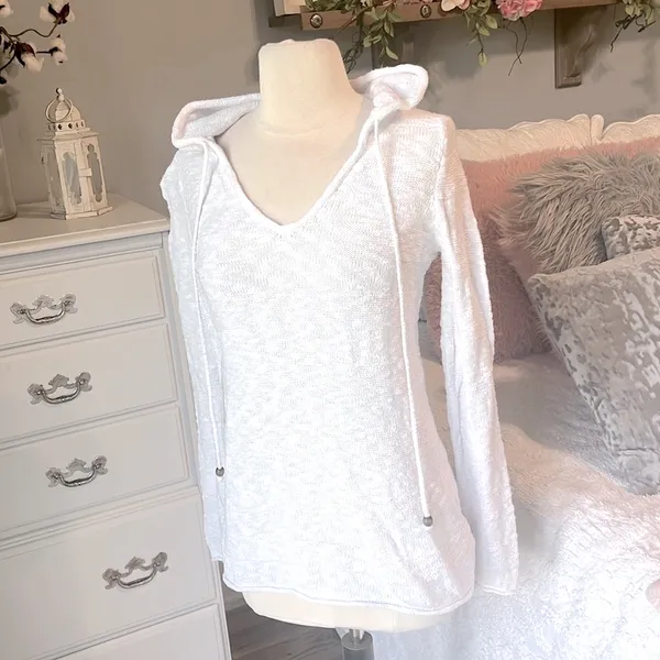 White Cotton Sweater Pullover Hooded - Image 11