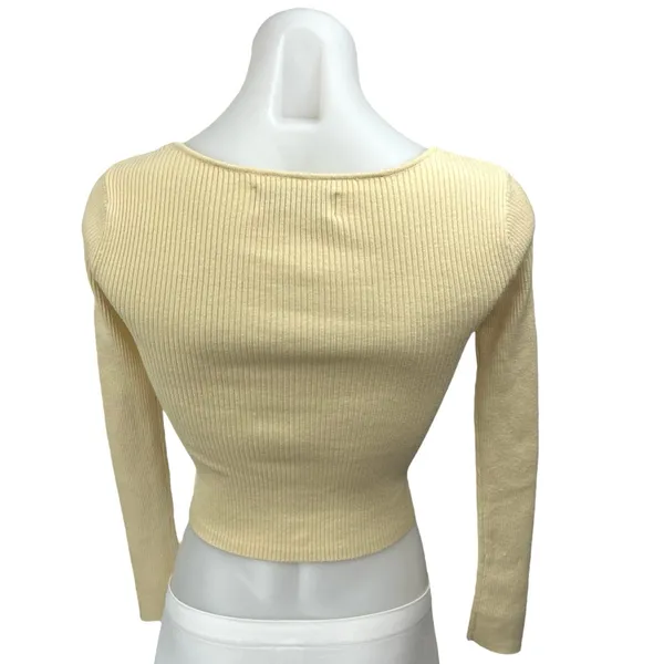 Abercrombie & Fitch Yellow Rib Knit Long Sleeve Pullover Crop Sweater Top Sz XXS - Image 2