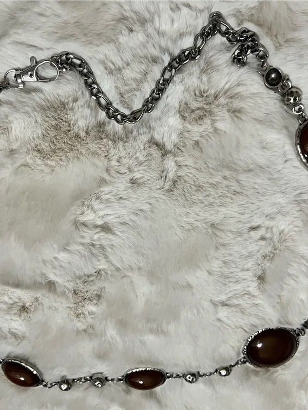 Brown Agate-Style Silver Link belt- Women one size - Image 5