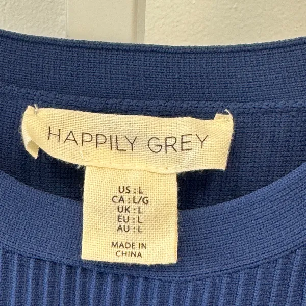 Happily Grey Ribbed Knit Tank Top Cobalt Blue Crew Neck Size Large Minimalist - Image 4