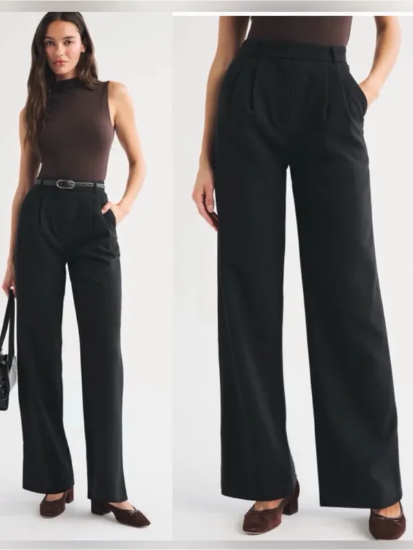 NEW Abercrombie & Fitch Sloane Tailored Fit Wide Leg Pants Black Size 26 NWOT - Image 2