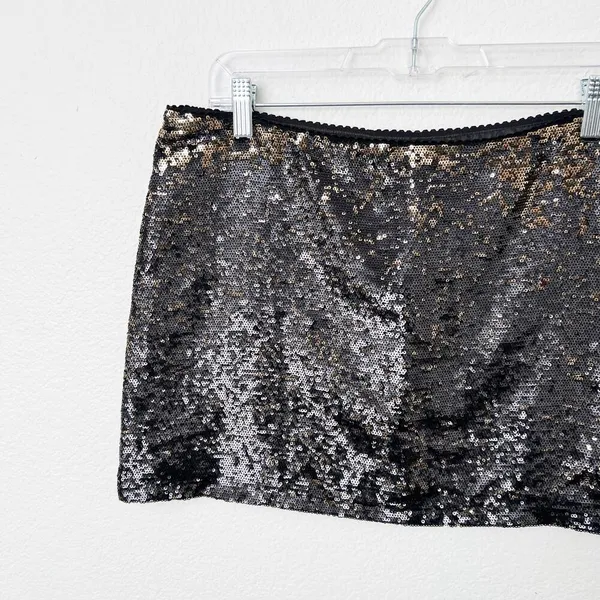 [Vintage] Forever 21 Black Gold Sequined Low Rise Mini Skirt Y2K 90s Sz Large L - Image 6