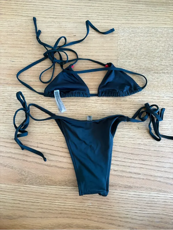 Frankie's Bikinis Black Tie-Side Triangle Bikini Set - Women Swim - Image 3