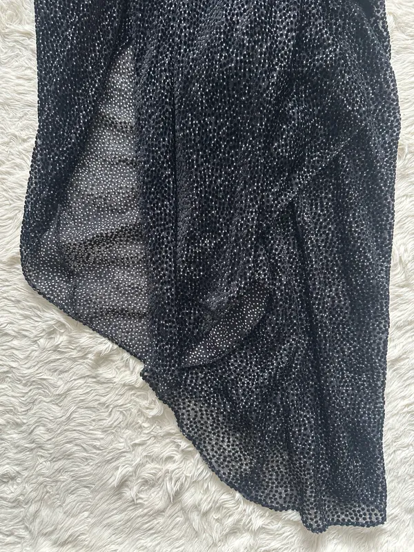 Significant Other Dress Halter Midi Cut Outs Ruffle Velvet Polka Dot Black Sz 4 - Image 6