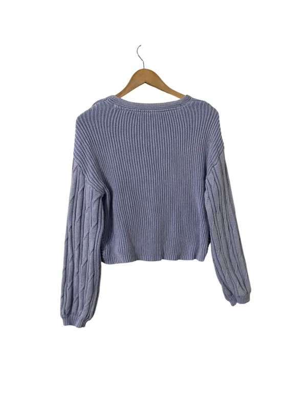 FREE PEOPLE When It Rains Vneck Cotton Blue Sweater Pullover Top - Image 5