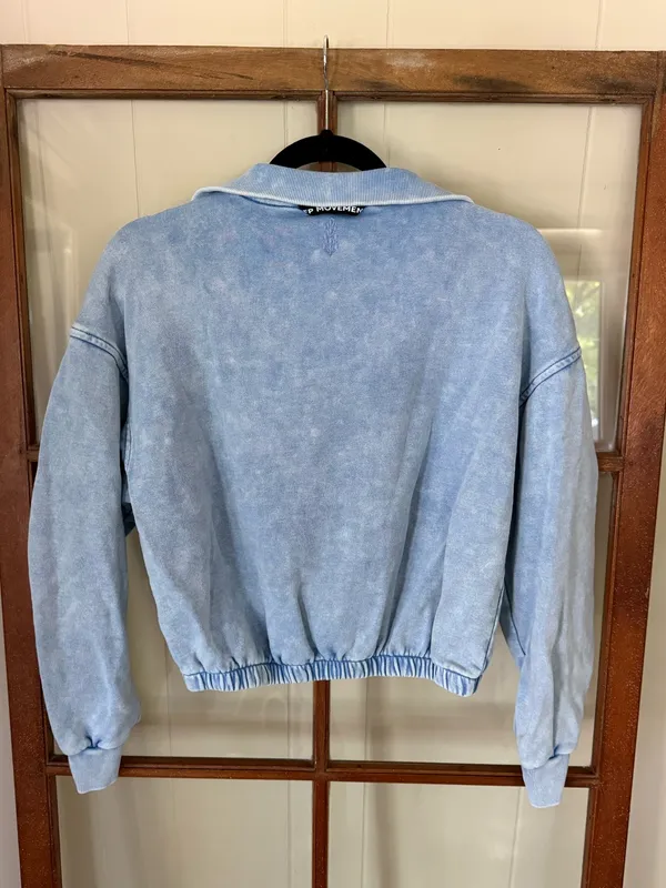 FP Movement Valley Girl Half Zip Cropped Sweatshirt Pullover Faded Blue Size XS - Image 7